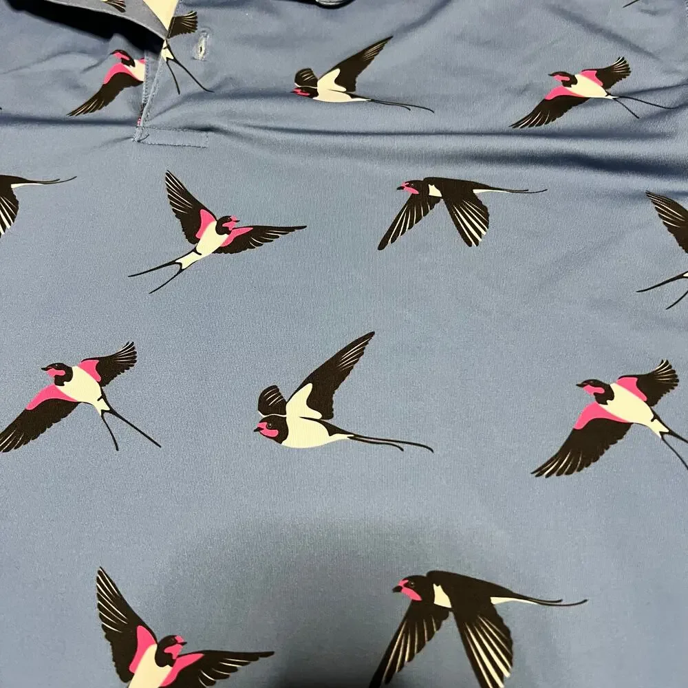 Waggle Polo Shirt Mens XL Blue Birds Golf Polo Performance All Over Print - Picture 2 of 7